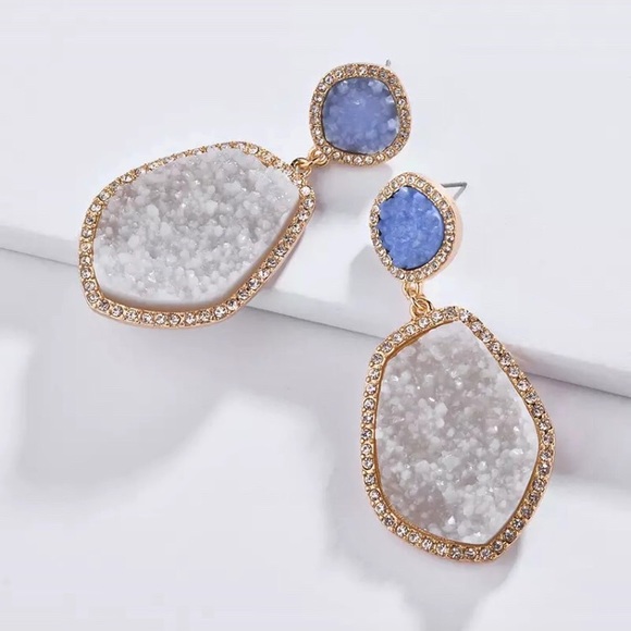 Anthro Druzy Quartz Moonlight Drop Earrings - Picture 2 of 5